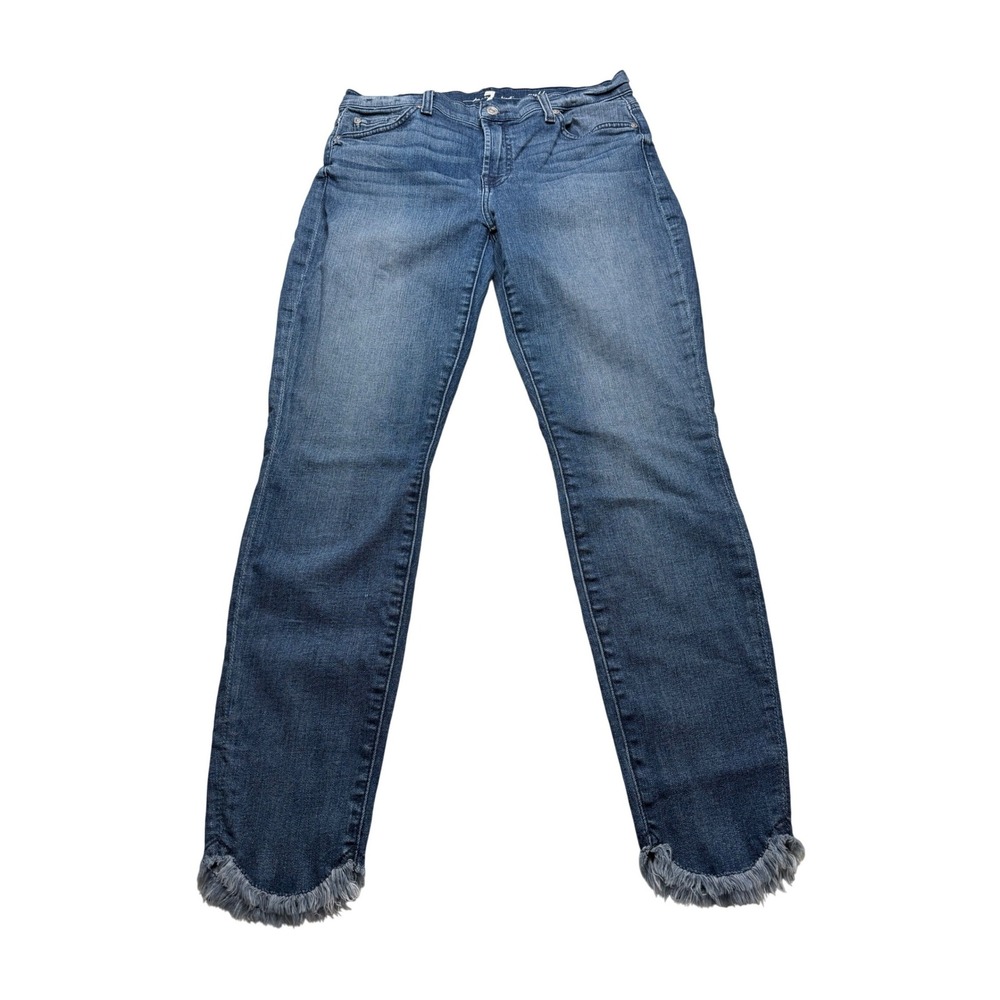 7 FOR ALL MANKIND Ankle Gwenevere Blue Fringe Tulip Hem Women's Size 29 Preppy